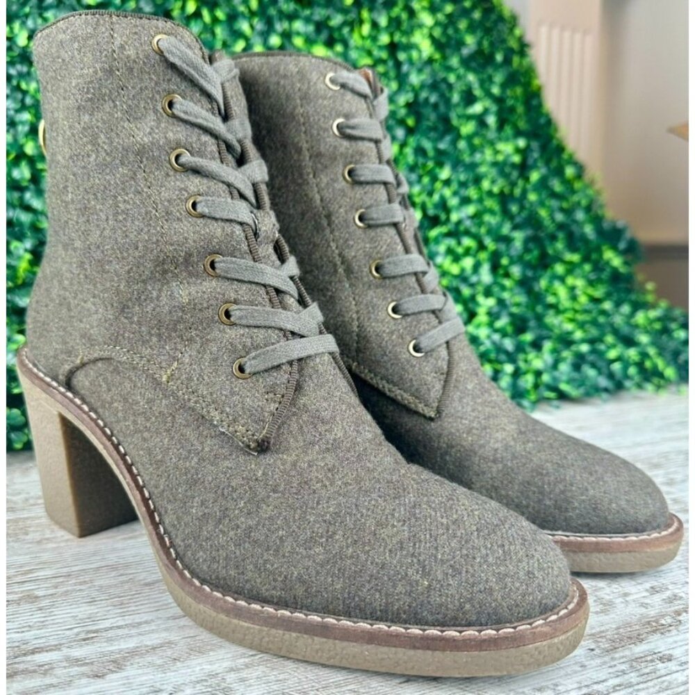 LUCKY BRAND Borelis Boot Women’s 8M Gray Fabric Lace Zip Ankle Combat Moto Style